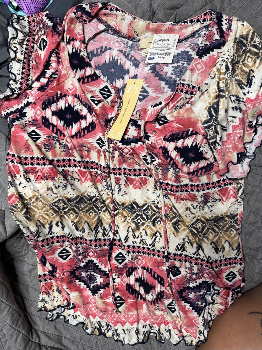 Women's Coral Multi-Print Ruffle Sleeve Blouse by Nicole Miller